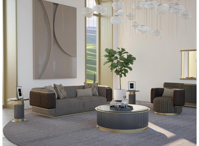 Upholstered Textile Sofa Set 2 pcs Living Room Three-Seater Sofa Couch Modern Armchair
