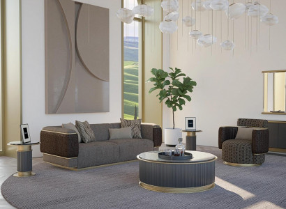 Upholstered Textile Sofa Set 2 pcs Living Room Three-Seater Sofa Couch Modern Armchair