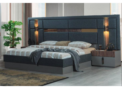Dark grey double bed designer wooden nightstands bedroom set