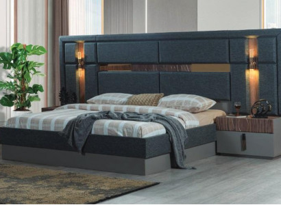 Dark grey double bed designer wooden nightstands bedroom set