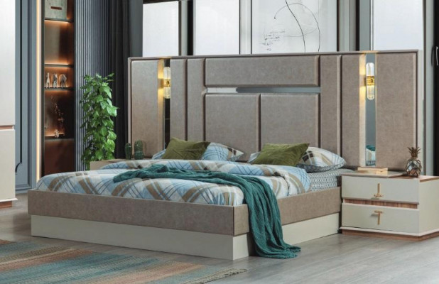 Beige bedroom furniture luxury beds designer nightstands furnishings