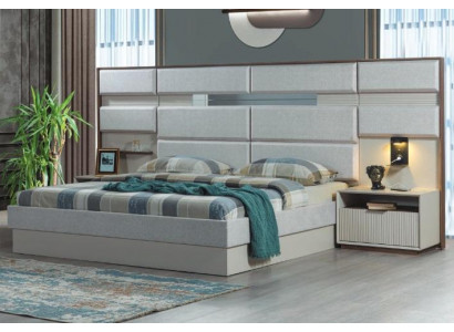 White bedroom furniture designer double bed luxury 2x wooden nightstands