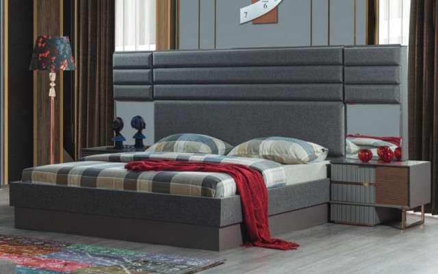 Bedroom furnishing luxury double bed designer bedside tables 3-piece set
