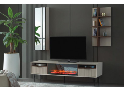Beige living room unit designer TV cabinet wall shelf luxury wood shelf 3-piece set