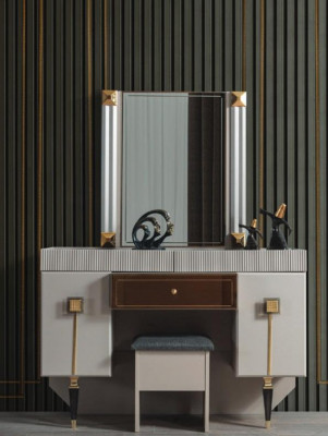 Modern bedroom wooden furniture dressing table stool mirror set