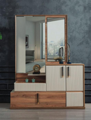 White-Brown Dresser Mirror Bedroom Wooden Furniture Designer Set