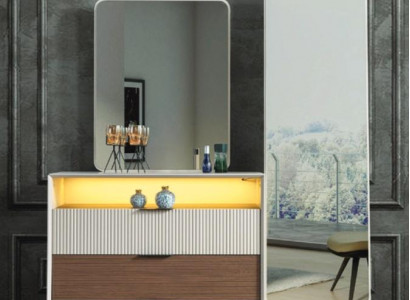 Bedroom designer dresser with mirror LED lighting wooden furniture