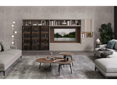 Large living room wall unit with glass doors, modern living room furniture, cabinet furniture.