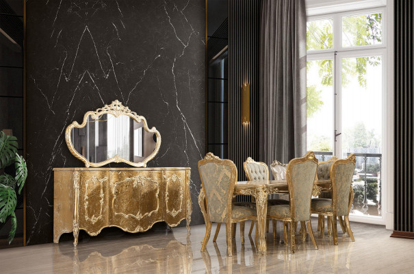 Luxury Dining Room Set Furniture Chair 6x Sideboard Mirror Dining Room Group Complete