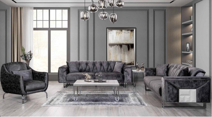 Sofa set 3+3+1 seater coffee table side table modern black completely new