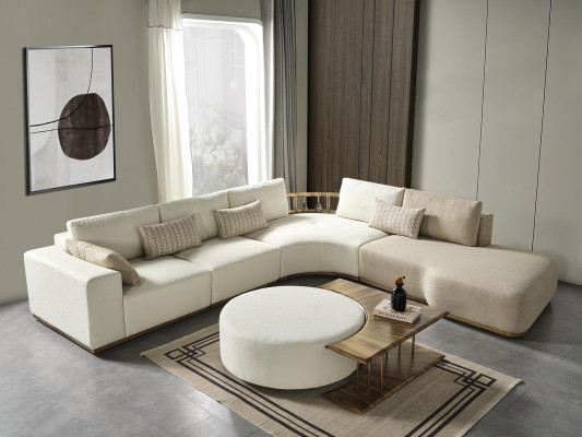 White corner sofa L-shaped couch coffee table luxury fabric furniture white design new
