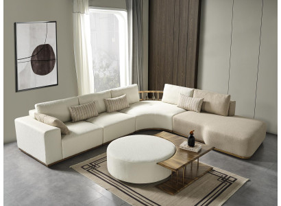 White corner sofa L-shaped couch coffee table luxury fabric furniture white design new