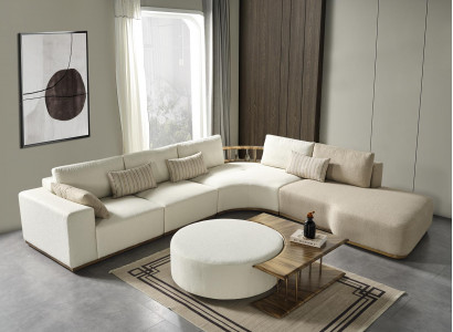 White corner sofa L-shaped couch coffee table luxury fabric furniture white design new