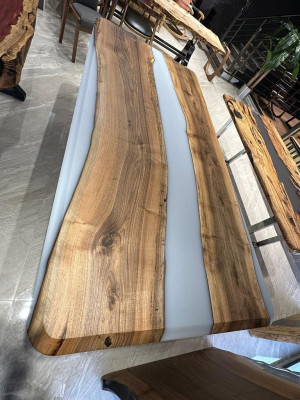 Dining room table kitchen table dining table epoxy resin table 240 cm wood brown