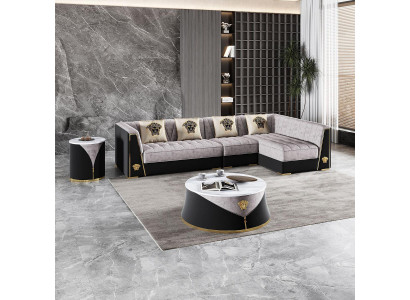 Gray living room sofa set corner sofa coffee table side table stainless steel