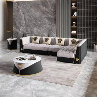 Gray living room sofa set corner sofa coffee table side table stainless steel