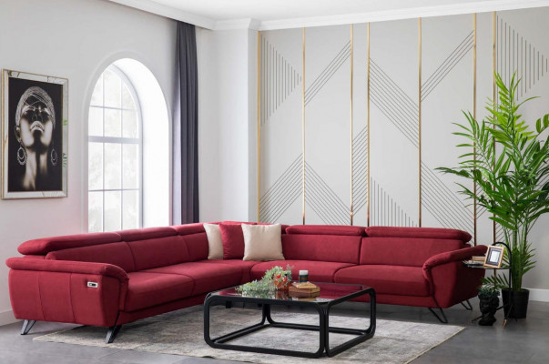 Red L-shaped corner sofa luxury living landscape upholstered furniture living room couch