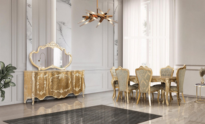 Dining room dining table 6x chairs table luxury tables classic dining group set 7-piece.
