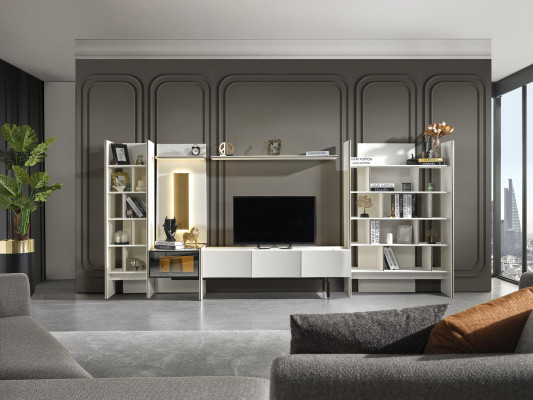 Furniture Wall Unit TV Stand RTV Lowboard Sideboard Shelves Wood White