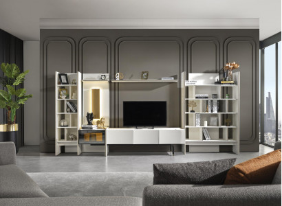 Furniture Wall Unit TV Stand RTV Lowboard Sideboard Shelves Wood White