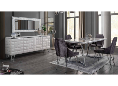 Dining room set: dining table, 4x chairs, sideboard with mirror, modern set, gray