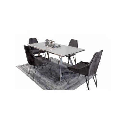 Dining room set: dining table, 4x chairs, sideboard with mirror, modern set, gray