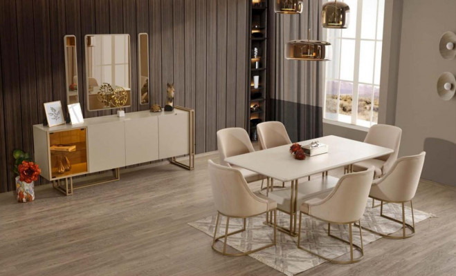 Luxurious Dining Room Set Dining Table + 6x Chairs + Sideboard + 3x Mirrors 11-piece set