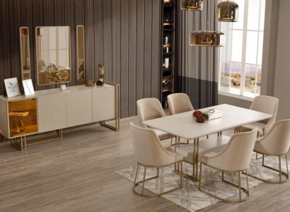 Luxurious Dining Room Set Dining Table + 6x Chairs + Sideboard + 3x Mirrors 11-piece set