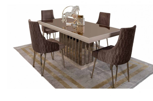 Luxury dining room set dining table 4x chairs metal chair textile dining group suite