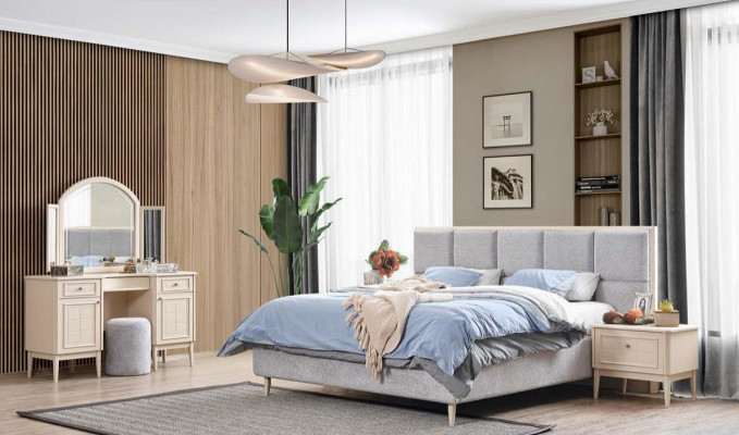 Complete bedroom furniture set bed 2x nightstand vanity table 4-piece new