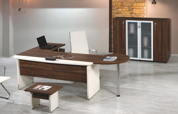 Group Office Corner Desk Home Office Furniture Cabinet 3-piece Wood Brown