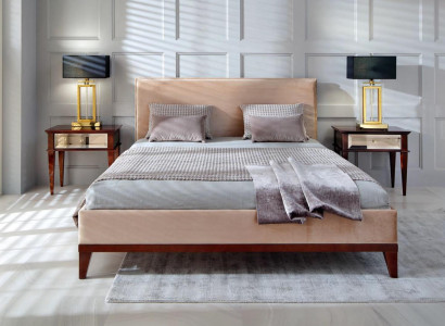 Modern brown-beige bedroom luxury bed wooden double bed new