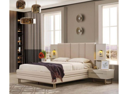 Bedroom set luxury complete beige bed 2x nightstands modern