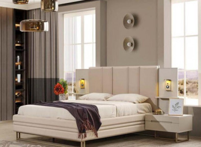 Bedroom set luxury complete beige bed 2x nightstands modern