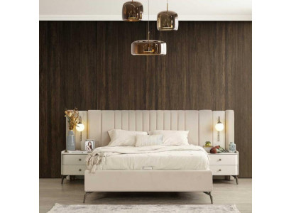 Luxury bedroom bed and 2x nightstands 3-piece set design furniture