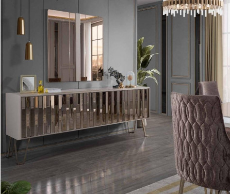 Luxury sideboard with mirror stylish beige dresser modern furniture design set new
