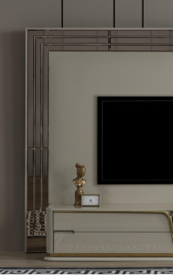 TV Stand RTV Lowboard Sideboard Living Room Gold Beige Luxury Wood New
