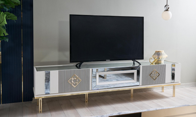 Sideboard RTV Lowboard TV Stand Wood White Living Room Table Cabinet