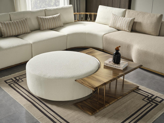 Coffee table, table, side table, living room, modern, white, round, fabric, wood