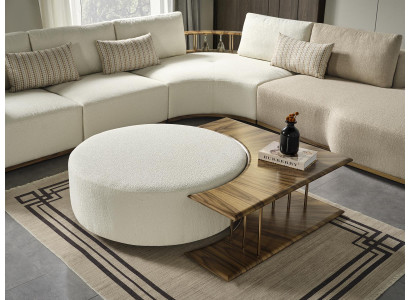 Coffee table, table, side table, living room, modern, white, round, fabric, wood