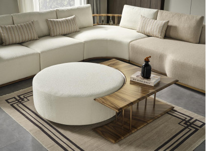 Coffee table, table, side table, living room, modern, white, round, fabric, wood