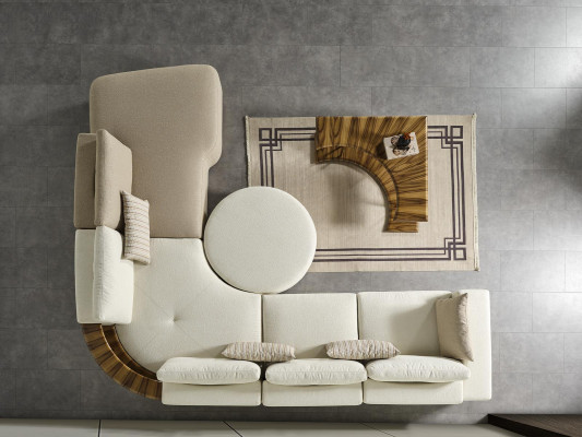Coffee table, table, side table, living room, modern, white, round, fabric, wood