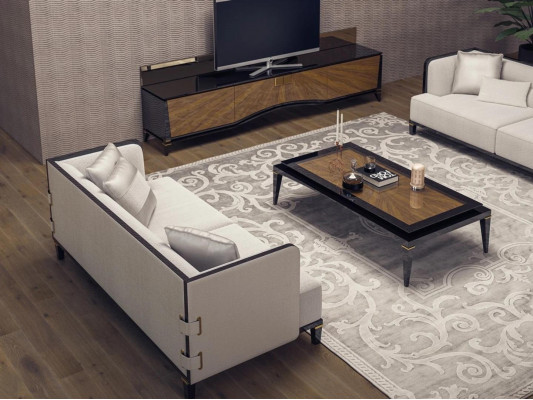 Upholstered Furniture Sofa Couch Designer 2x Three-Seater Sofas Modern White Interior