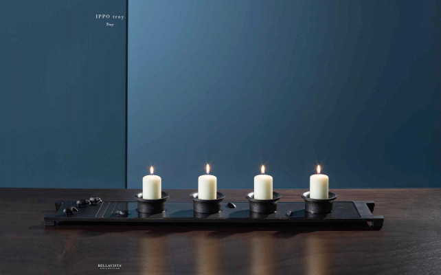 Tablet for candles measured brass black patina finish handcrafted.