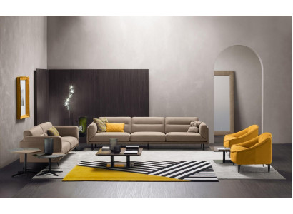 Complete couch set, sofa set, beige sofa, 4+3 seat group, leather