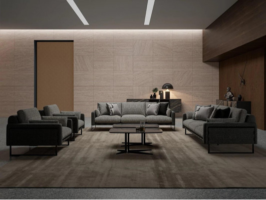 Luxury Gray Sofa Complete: 2x Three-seater Sofa, 2x Armchair, Living Room, 2x Coffee Table