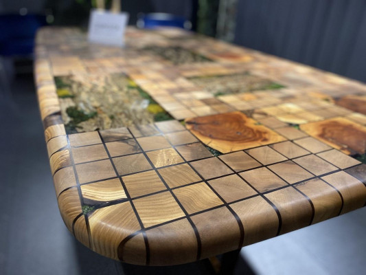 Dining Table Epoxy Resin Dining Room Table Mosaic Table 90 cm Wood Brown New