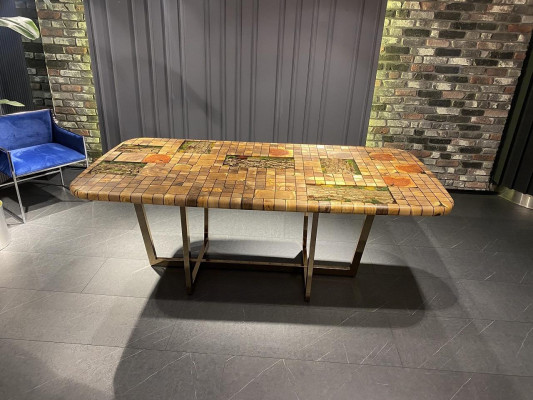 Dining Table Epoxy Resin Dining Room Table Mosaic Table 90 cm Wood Brown New