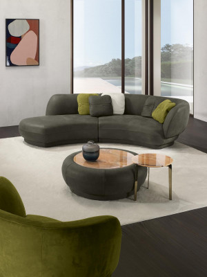 Textile Sofa 3-Seater Upholstered Leather Modern Relax Seat Luxury Furniture Corner Sofa Round
