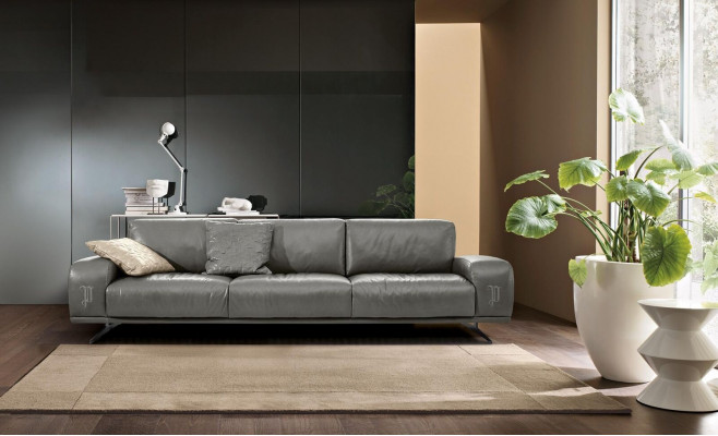 Sofa 3 Seat Luxury Furniture Living Room Leather Couch Three-seater Gray Design Prianera
